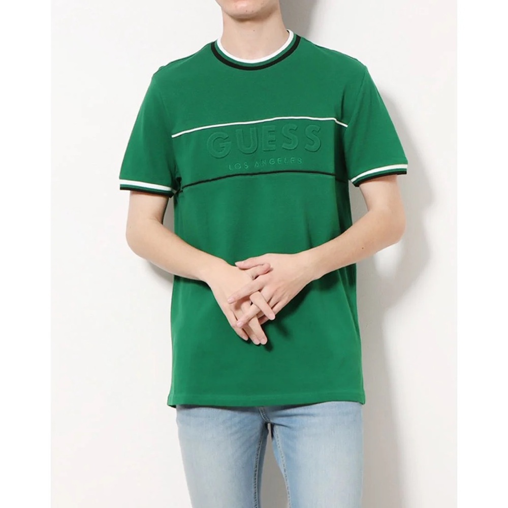GUESS Men's Green Tee with White Accents